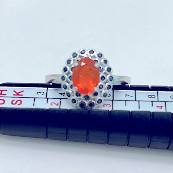 Genuine Fire Opal Sapphire 14KGP Ring - Picture 4 of 6